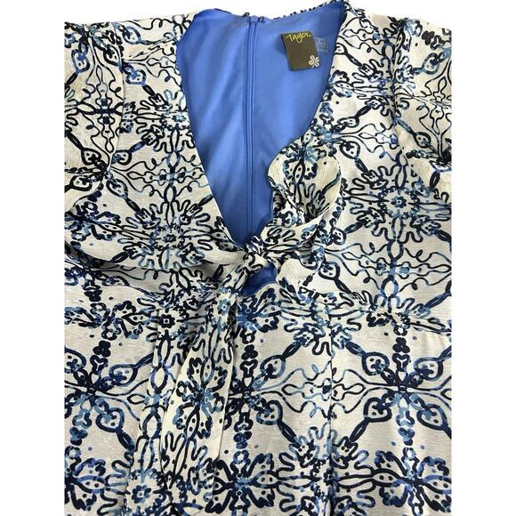 Taylor Boho Blue Dress Sz 12 Tiered Midi Lined Front Tie Flutter Sleeve New - Picture 6 of 13